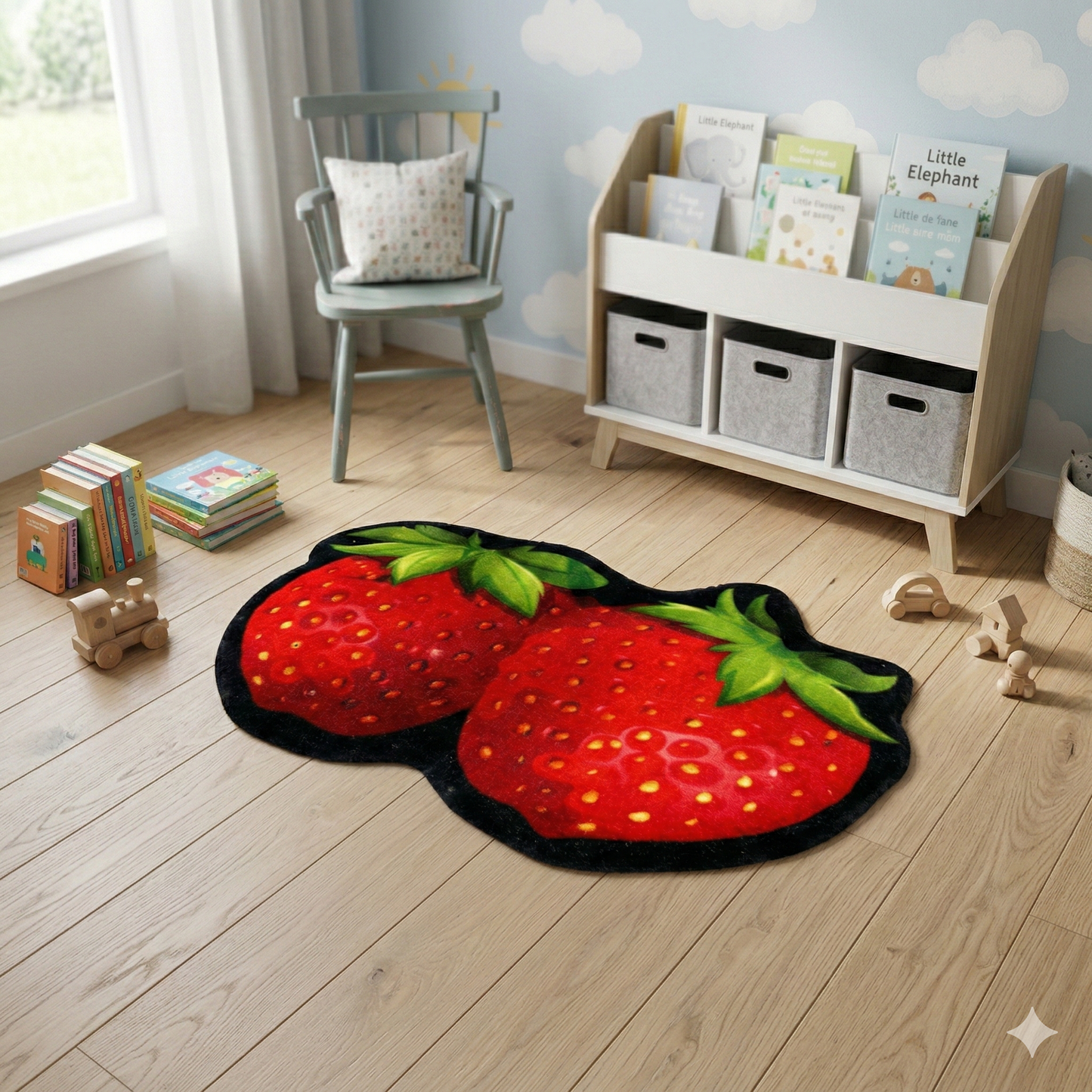 VIMORÈ Strawberry Bliss Kids Rug – Soft Plush Play Mat for Nursery & Playroom