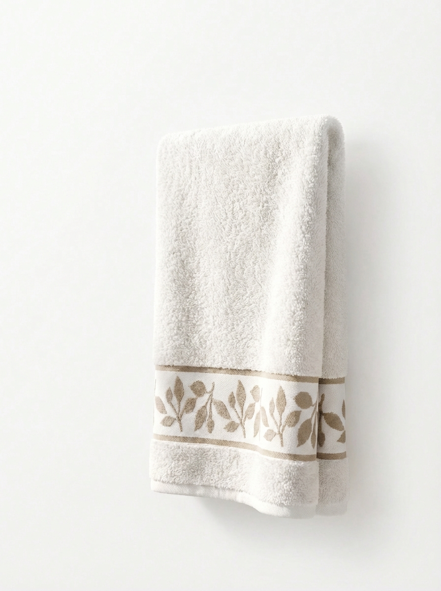 Ivory Leaf Elegance Cotton Hand Towels – Standard Size (Set of 4)