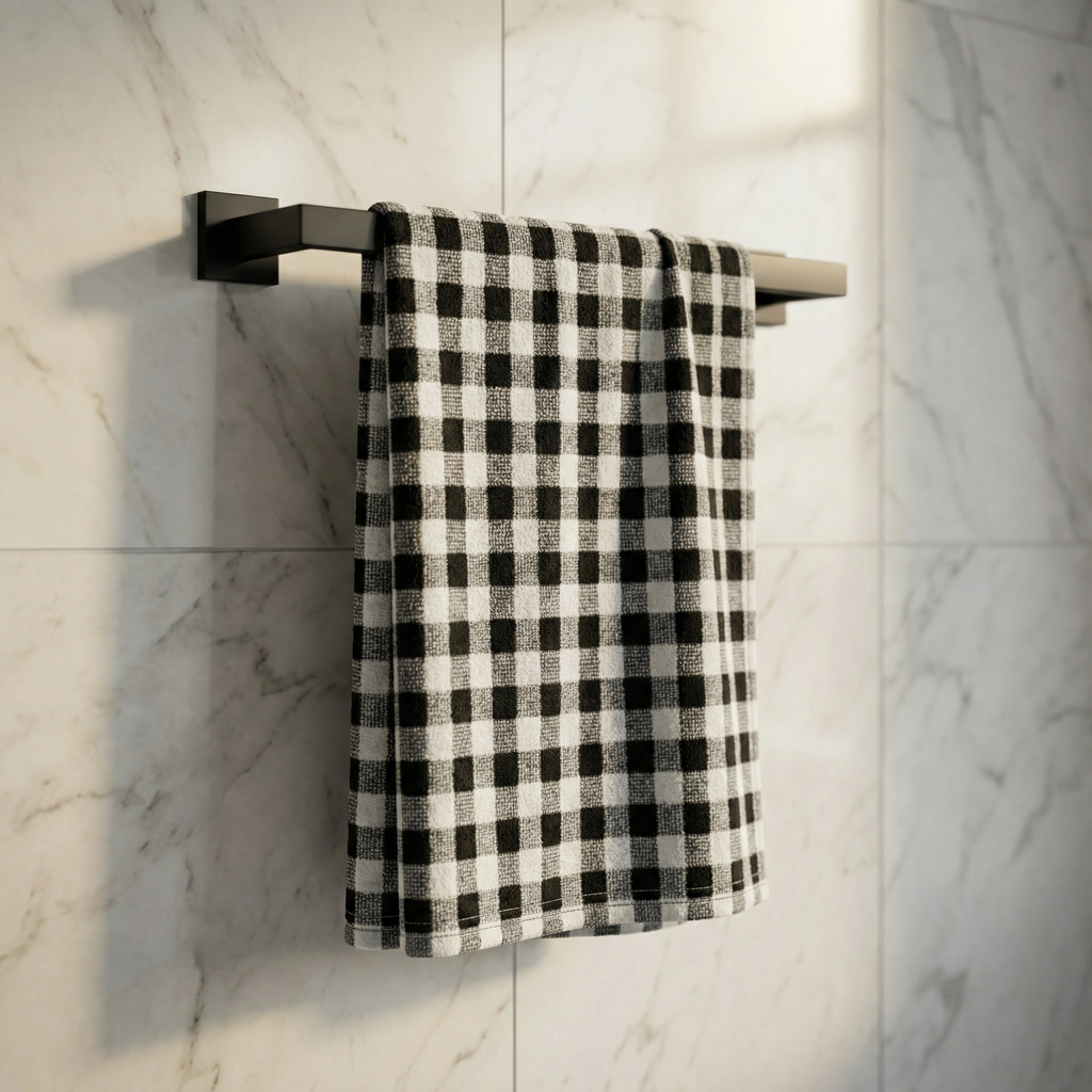 VIMORÈ Classic Check Luxe Cotton Bath Towel – Black & White