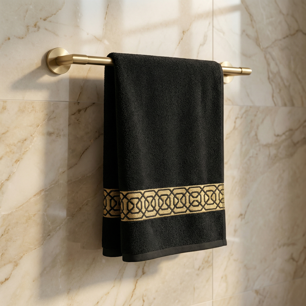 VIMORÈ Noir Royale Cotton Bath Towel – Black with Gold Border