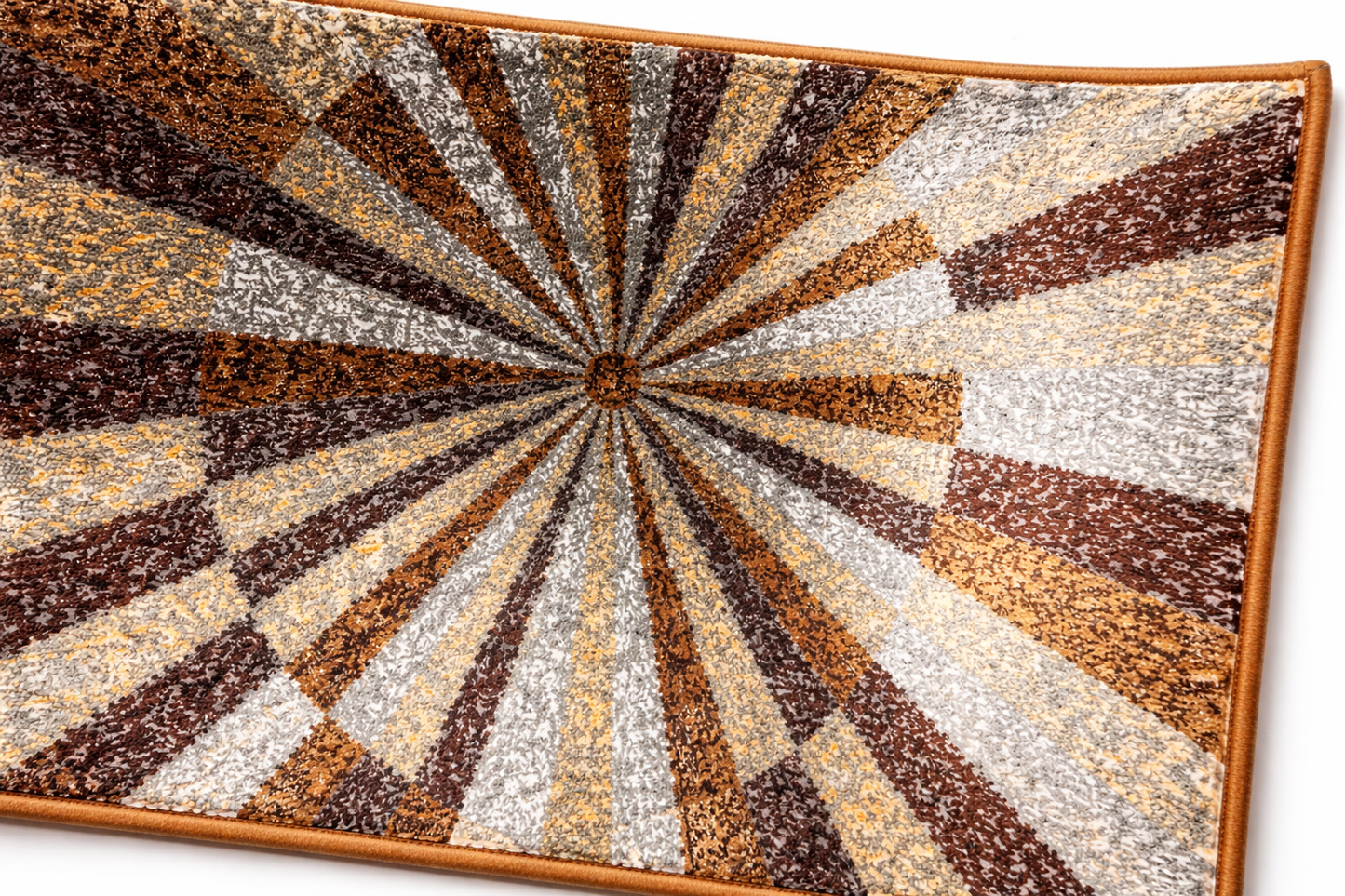 VIMORÈ Sunburst Luxe Designer Floor Mat – Brown, Beige & Ivory Abstract Pattern