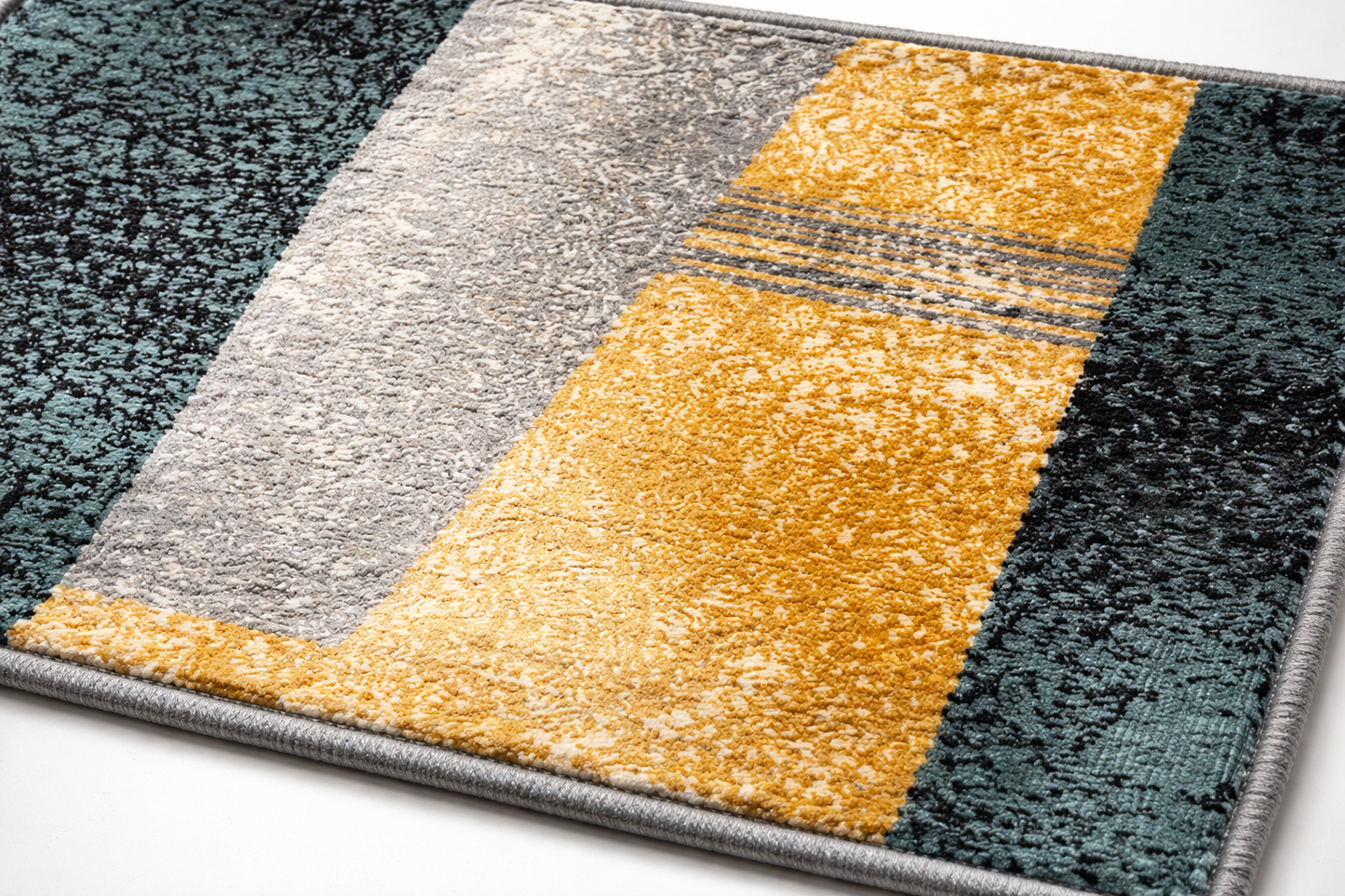 VIMORÈ Urban Fusion Abstract Rug – Teal, Grey & Mustard Modern Design