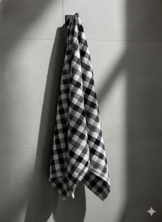 VIMORÈ Classic Check Luxe Cotton Bath Towel – Black & White