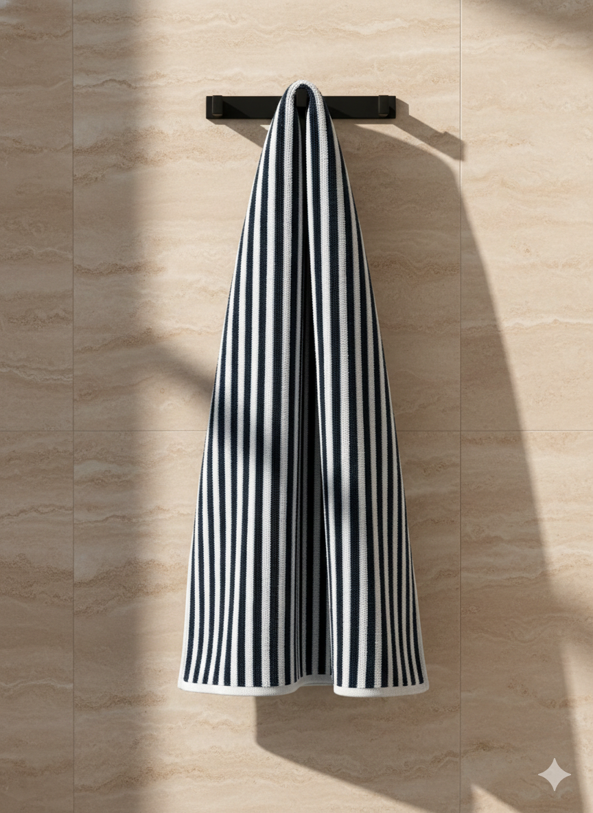 VIMORÈ Classic Stripe Cotton Bath Towel – Black & White