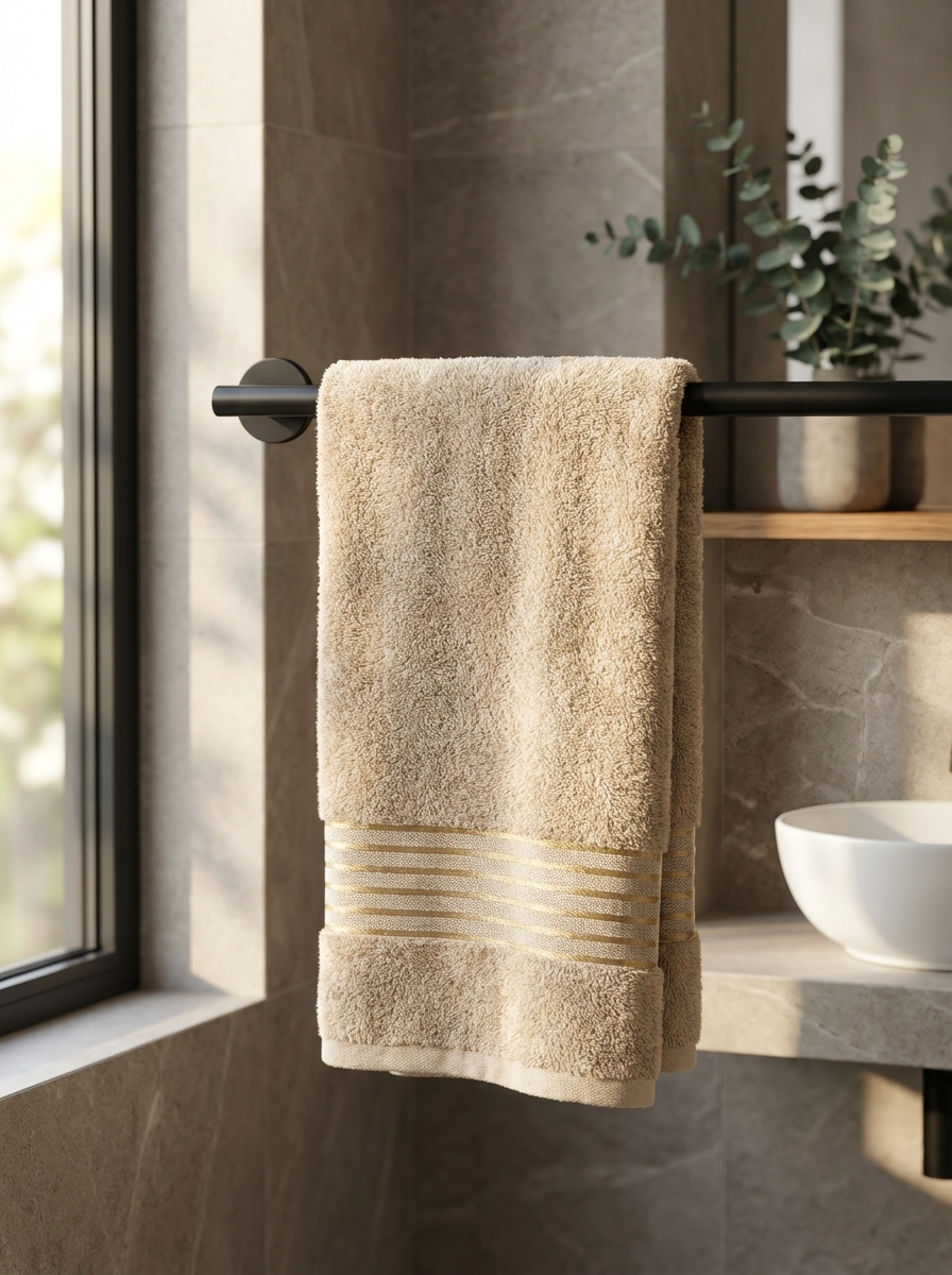 Sandstone Gold Stripe Cotton Hand Towels – Standard Size (Set of 4)