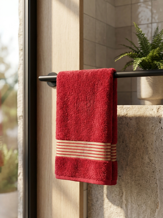 Crimson Gold Stripe Cotton Hand Towels – Standard Size (Set of 4)