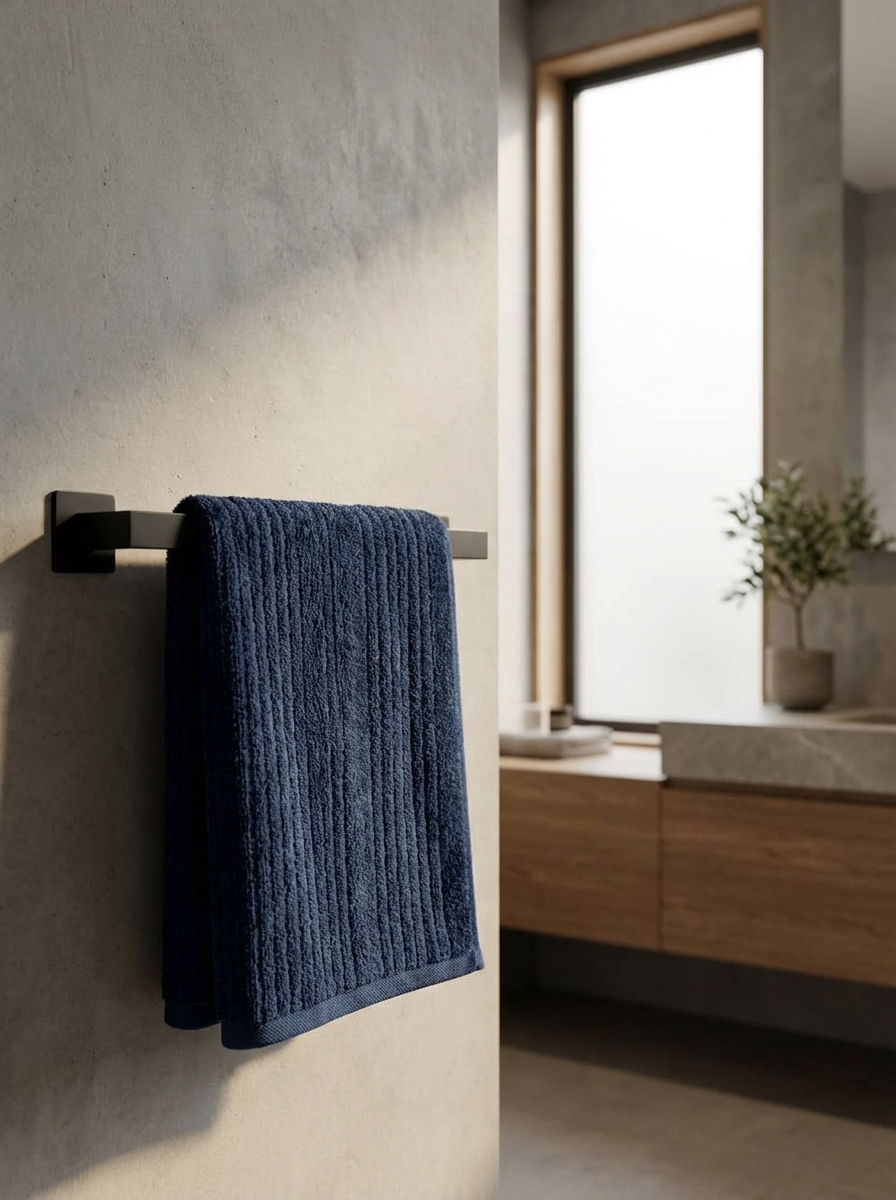 Navy Ribbed Luxe Cotton Hand Towels – Standard Size (Set of 4)