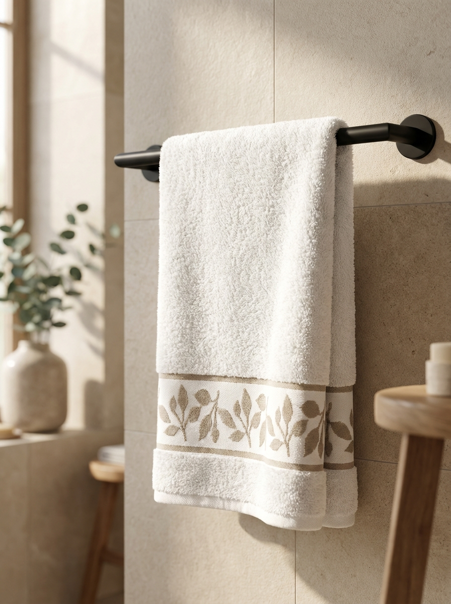 Ivory Leaf Elegance Cotton Hand Towels – Standard Size (Set of 4)