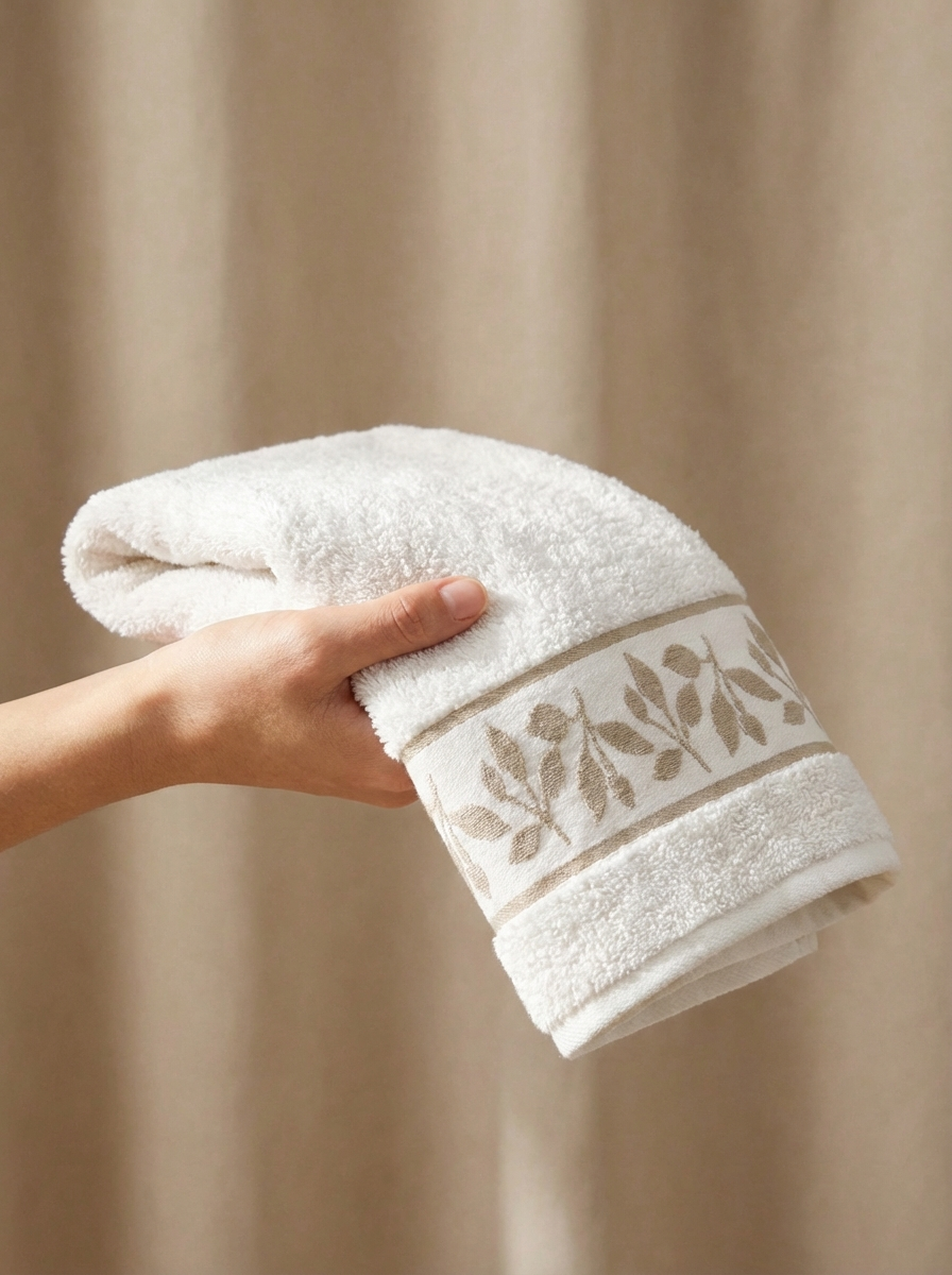 Ivory Leaf Elegance Cotton Hand Towels – Standard Size (Set of 4)