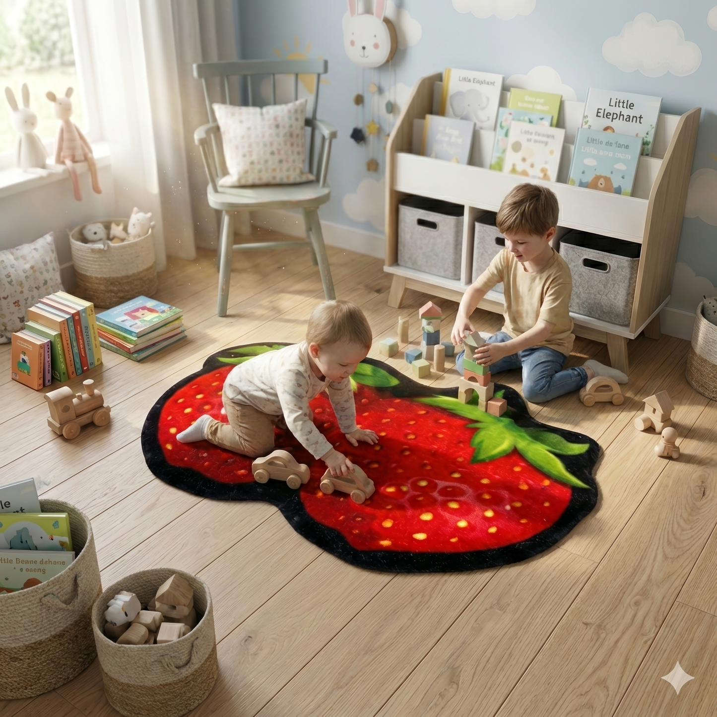 VIMORÈ Strawberry Bliss Kids Rug – Soft Plush Play Mat for Nursery & Playroom