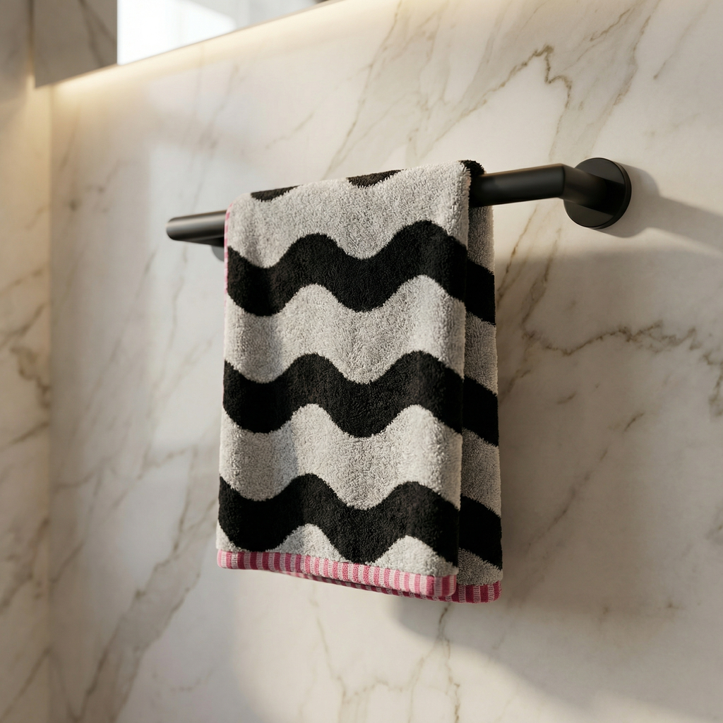 VIMORÈ Luxe Wave Cotton Bath Towel – Black & White