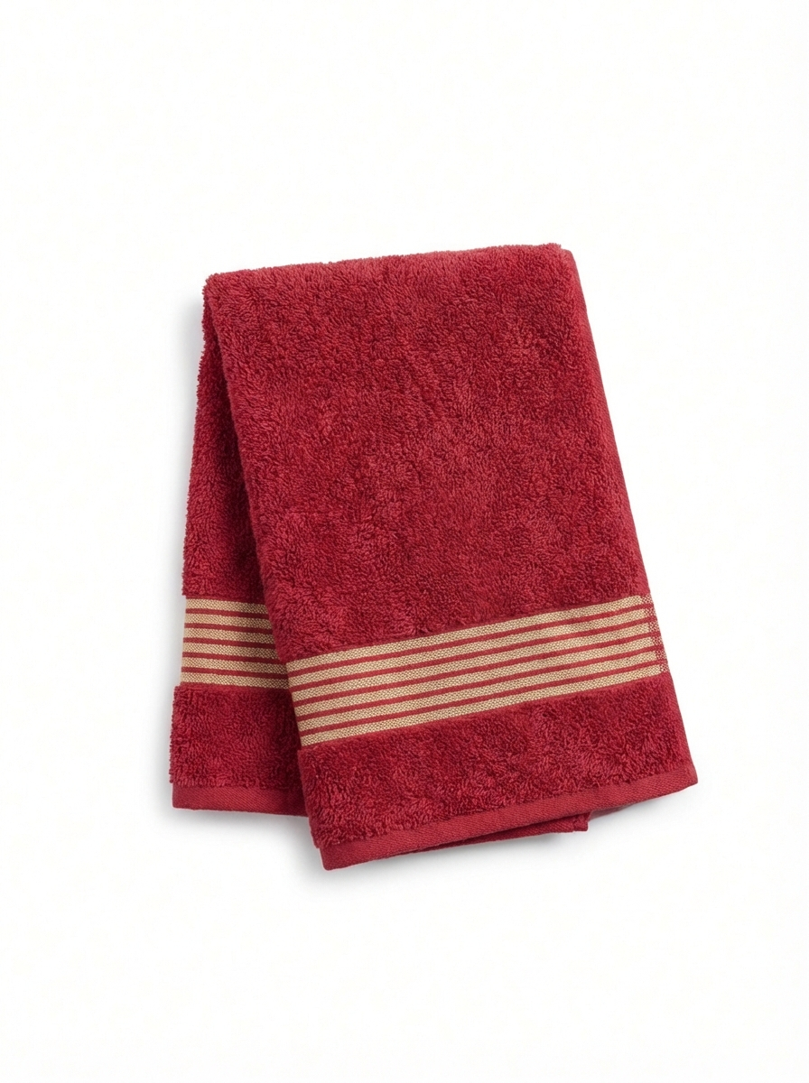 Crimson Gold Stripe Cotton Hand Towels – Standard Size (Set of 4)